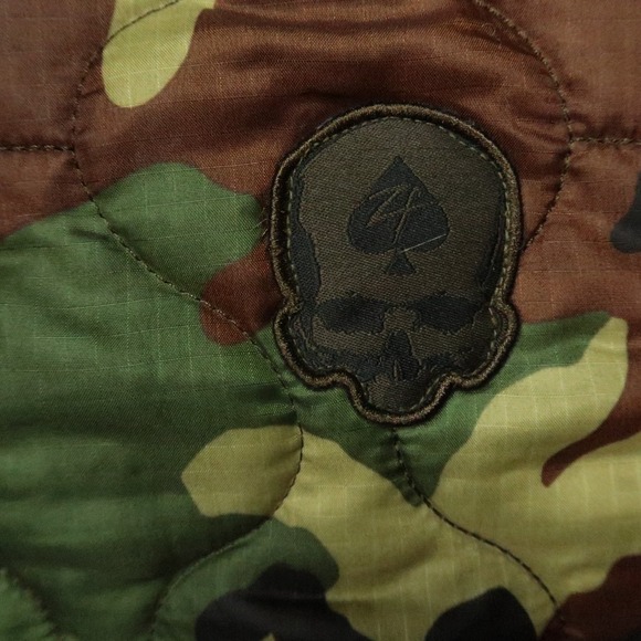 Zero Foxtrot Jacket Mens XXL Green Brown Woodland Camo Pullover Pockets Quilted - Picture 4 of 8